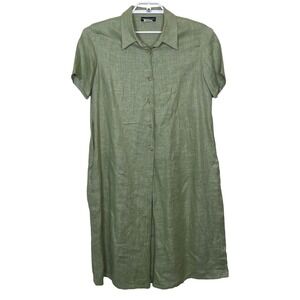 Vintage Harve Benard 100% Linen Shirt Dress Button Front Midi Green 14 Lagenlook